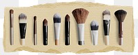 Makeup brushes png sticker, ripped paper, transparent background