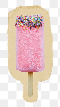 Strawberry popsicle png ripped paper sticker, Summer dessert graphic, transparent background