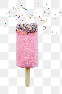 Strawberry popsicle png sticker, Summer dessert image on transparent background