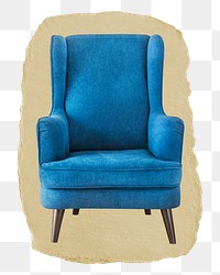 Retro armchair png ripped paper sticker, furniture graphic, transparent background