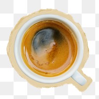 Black coffee png ripped paper sticker, hot beverage, transparent background