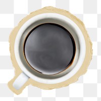 Black coffee png ripped paper sticker, hot beverage, transparent background