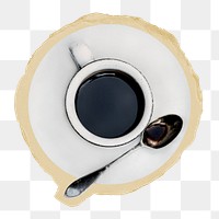 Black coffee png ripped paper sticker, hot beverage, transparent background