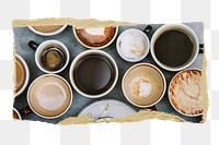 Coffee cups png drink sticker, ripped paper, transparent background