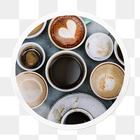 Coffee cups png sticker, drinks in circle frame, transparent background