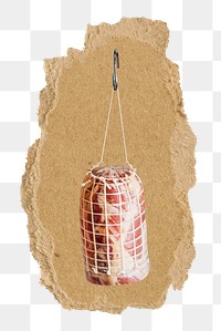 Cured ham png sticker, ripped paper, transparent background