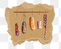 Charcuterie meat png sticker, ripped paper, transparent background