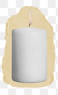 White scented png candle sticker, ripped paper, transparent background