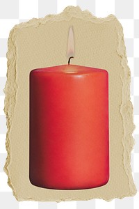 Red scented png candle sticker, ripped paper, transparent background