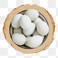 White eggs png sticker, ripped paper, transparent background