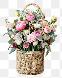 Spring flower basket sticker,  transparent background