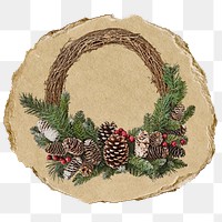 Christmas wreath png sticker, ripped paper, transparent background