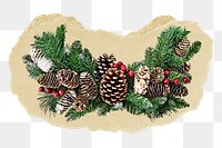 Christmas wreath png sticker, ripped paper, transparent background