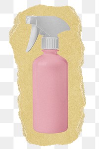 Pink spray png bottle sticker, ripped paper, transparent background