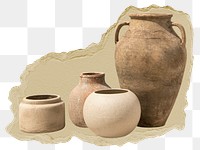 Clay pots png sticker, pottery torn paper, transparent background