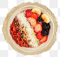 Acai bowl png sticker, healthy food torn paper, transparent background