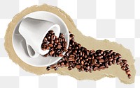 Coffee beans png cup sticker, food & drink torn paper, transparent background