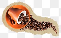 Coffee beans png cup sticker, food & drink torn paper, transparent background