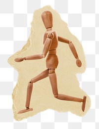 Wooden mannequin png sticker, ripped paper, transparent background