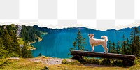 Dog in nature png border, torn paper design, transparent background