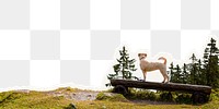 Dog in nature png border, torn paper design, transparent background