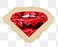 Red diamond png sticker, ripped paper, transparent background