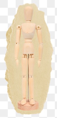 Wooden figure png sticker, toy torn paper, transparent background