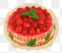 Strawberry cake png sticker, dessert torn paper, transparent background