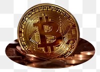 Gold bitcoin png badge sticker, cryptocurrency photo, transparent background