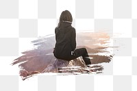 Woman sitting png sticker, transparent background