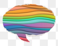 Rainbow paper png waves texture sticker, ripped paper speech bubble, transparent background