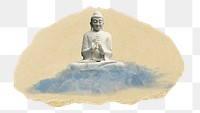 Buddha statue png sticker, ripped paper, transparent background