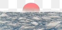 Ocean sunset png border, torn paper design, transparent background