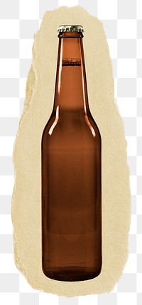 Beer bottle png sticker, drink torn paper, transparent background