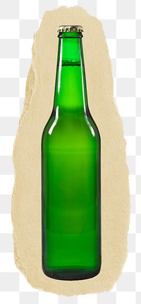 Beer bottle png sticker, drink torn paper, transparent background