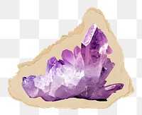 Purple crystal quartz png sticker, ripped paper, transparent background