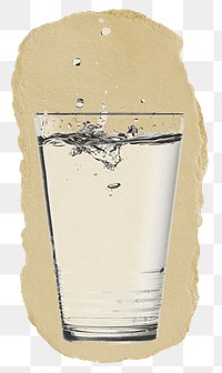 Water glass png sticker, drink ripped paper, transparent background