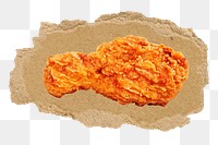 Fried chicken png sticker, ripped paper, transparent background