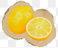 Lemon, fruit png sticker, ripped paper, transparent background