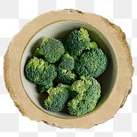 Broccoli bowl png sticker, ripped paper, transparent background