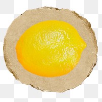 Lemon, fruit png sticker, ripped paper, transparent background