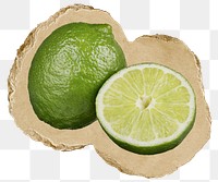 Lime, fruit png sticker, ripped paper, transparent background