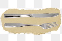 Knife and fork png sticker, ripped paper, transparent background