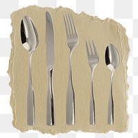 Cutlery png sticker, utensil ripped paper, transparent background