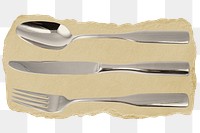 Cutlery png sticker, utensil ripped paper, transparent background