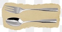 Png fork & spoon sticker, utensil ripped paper, transparent background