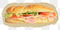 Sandwich png sticker, fast food ripped paper, transparent background