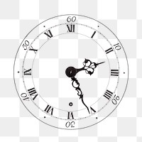 Png clock sticker, vintage illustration, transparent background