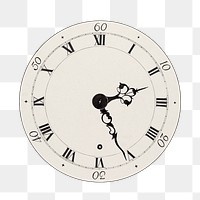 Png clock sticker, vintage illustration, transparent background