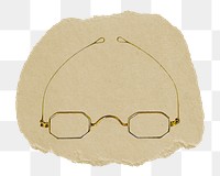 Glasses png sticker, vintage artwork, transparent background, ripped paper badge